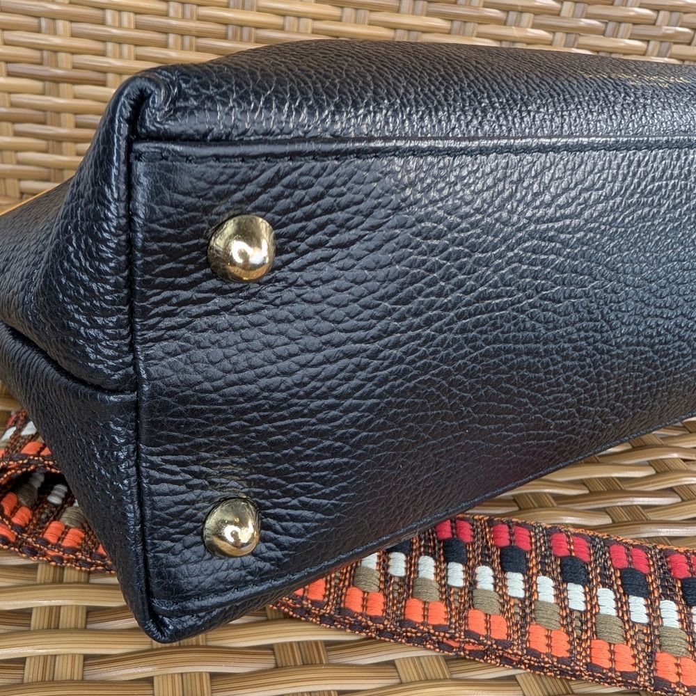 Divina Firenze Black Pebbled Italian Leather Shoulder Crossbody Bag Gold Hardare - Picture 5 of 8